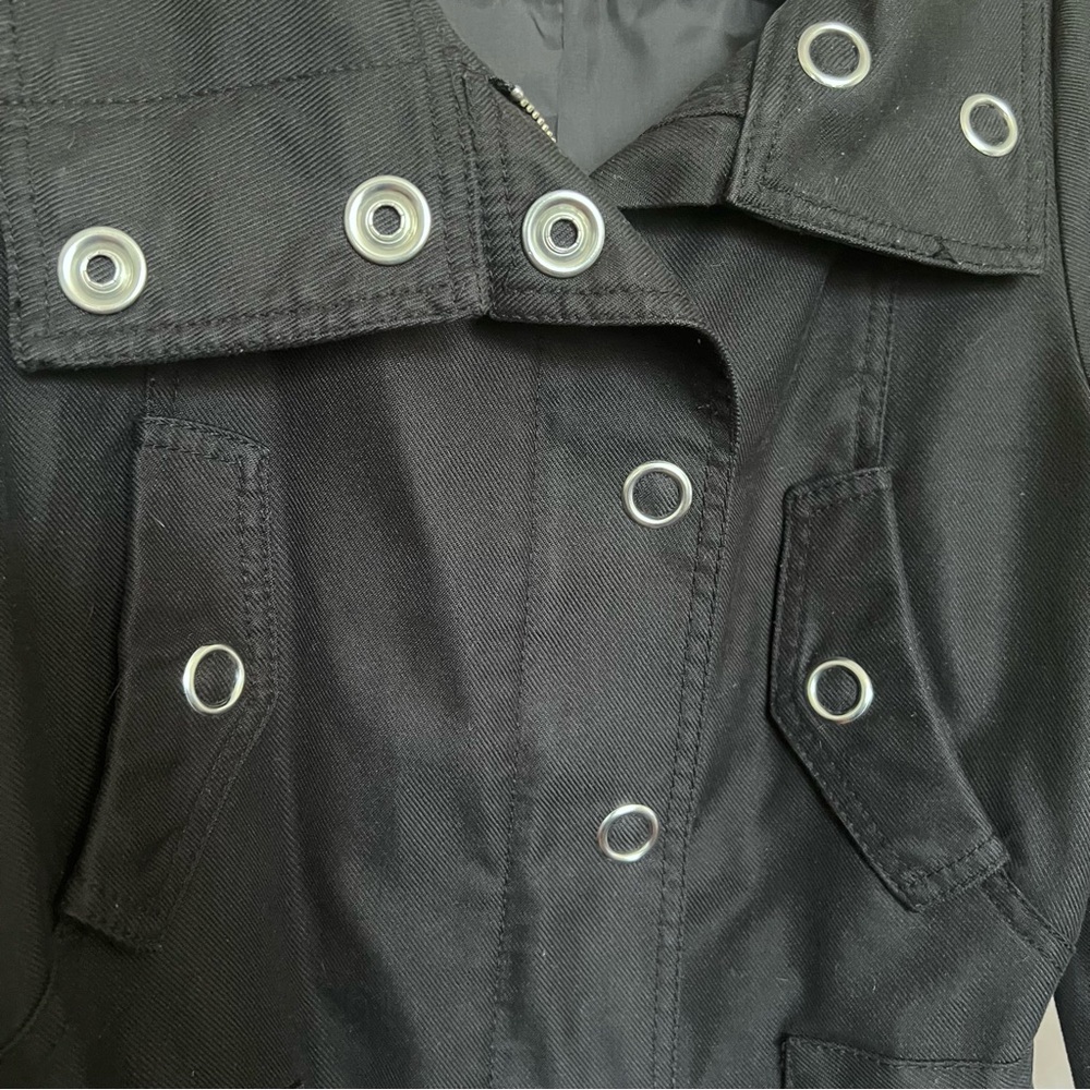 H&M Black Cropped Trench Coat SZ 4 Classic Casual Belted High Collar 2000s - Picture 3 of 12